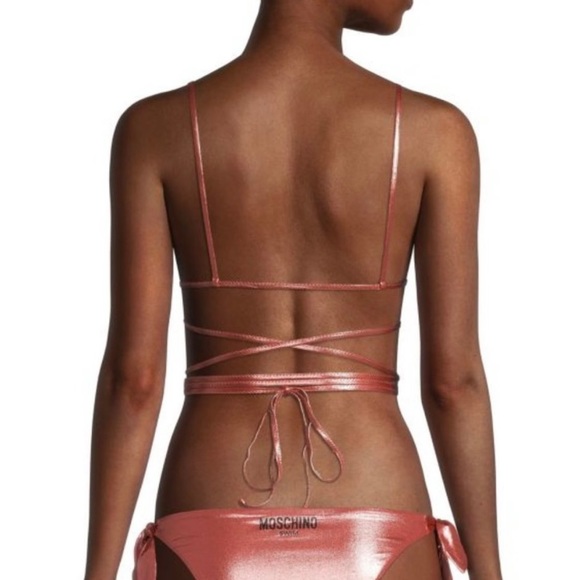 SOLD!MOSCHINO Swim Rame Strappy Metallic Rose Gold Bikini Top NWT Sz 4 US 38/L - Picture 3 of 9